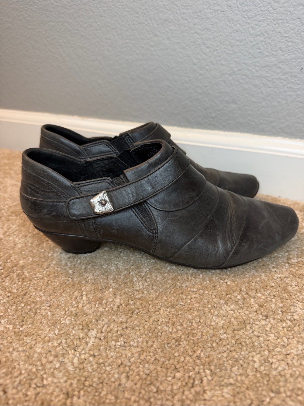 Josef Siebel Women's Black Leather Low Heel Ankle Shoes Booties Size EU 37